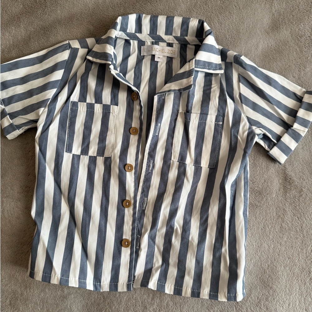 Rachel Zoe Navy and White Striped Button Down Shirt